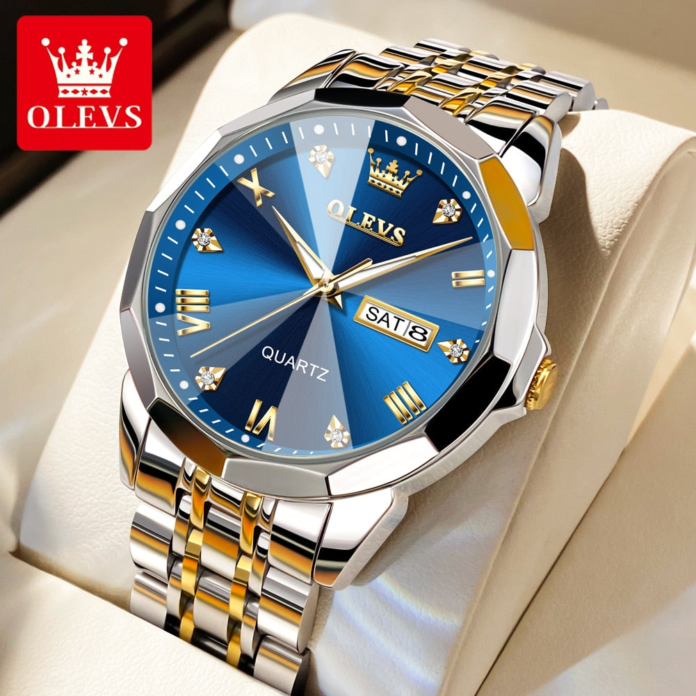 OLEVS Relógio Masculino Original Estilo Diamante Quartzo a Prova D'água Aço Inoxidável 9931 41mm